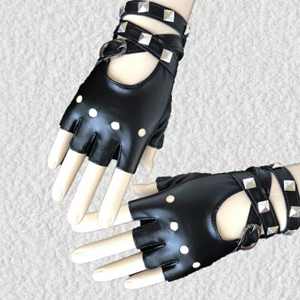 Juniors Women Fingerless Faux Leather Gloves  ~ New